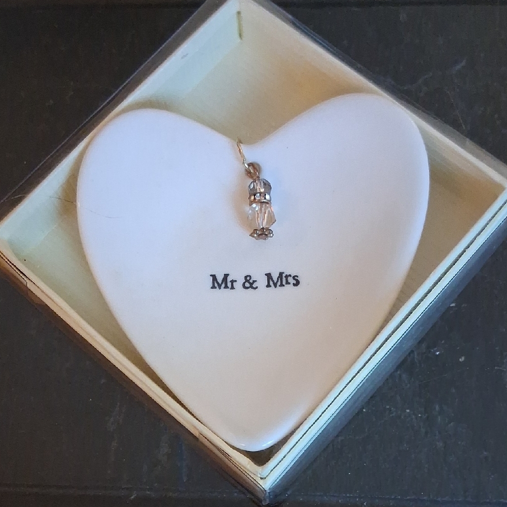 MR & MRS HEART SHAPED TRINKET PLATE